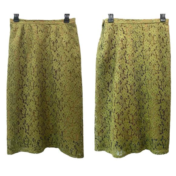 50s 60s Rockabilly Chartreuse LACE Pencil Skirt W 27" - Picture 7 of 9